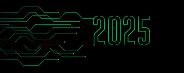 green technology banner 2025 circuit board electronics digital vector illustration EPS10