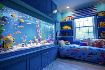 Underwater-Themed Kids Room with Built-In Aquarium