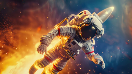 Naklejka premium 3D Rendered Image of Astronaut in Space