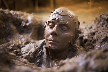Mud Bath: Close-ups of a mud bath in a spa setting.