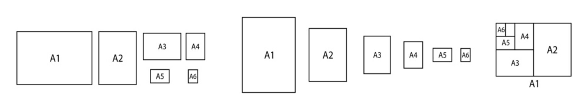Series A paper in a1 a2 a3 a4 a5 a6 format with labels and sizes according to international standards.