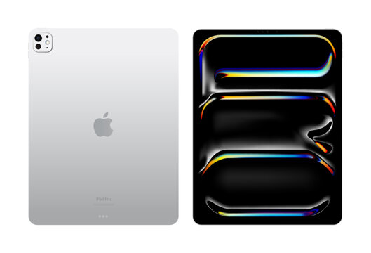 Apple iPad Pro in silver color, isolated on transparent background, vector illustration. The 7-th iPad Pro, colloquially known as the M4 iPad Pro, is a line of OLED iPad tablet computers