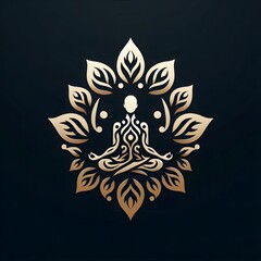 AI Generate of Luxury Yoga Meditation Logo Concept Stock Vector with Dark Black Background