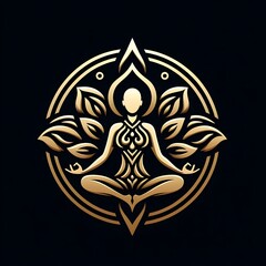 AI Generate of Luxury Yoga Meditation Logo Concept Stock Vector with Dark Black Background