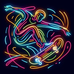 Fototapeta premium Neon Skateboarder Performing a Trick