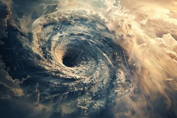 Explore a high-angle view of a swirling tornado, vividly depicting its destructive power and immense scale in a digital 3D illustration