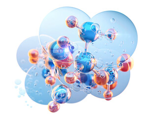 Cosmetic essence molecular structure. Collagen serum peptides 3D molecules. Facial care, hydration, skin beauty and elasticity, anti-aging, reducing wrinkles, skincare, hair, nails health supplement