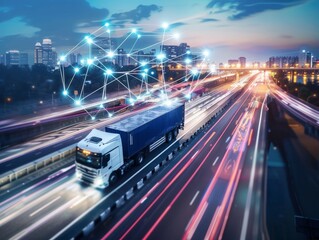 Fototapeta premium The Future of Business Logistics: Revolutionizing Truck Distribution and Smart Transportation
