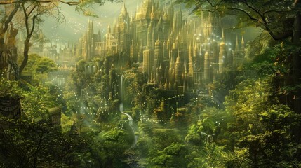 Future green city in the middle of a green forest.