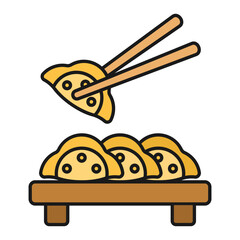 Chinese New Year Dumpling Icon With Lineal Color Design Style
