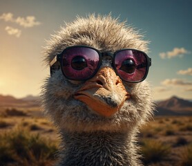 Ostrich mascot cartoon wearing a sunglass