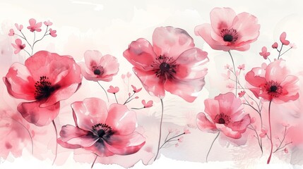 Delicate watercolor painting of pink poppies.