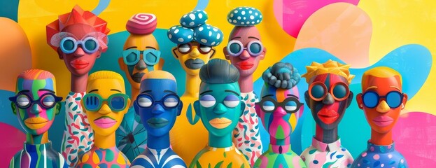 Fototapeta premium A group of diverse people wearing colorful sunglasses