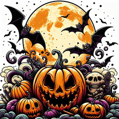Halloween jack o lanterns on various creepy background