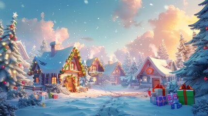 Celebrate the arrival of new year 2025 with a picturesque scene of snow covered landscapes and joyful gift giving