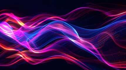 Vibrant Neon Data Streams Flowing in Dynamic Waves Across a Captivating Black Backdrop