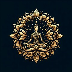AI Generate of Luxury Yoga Meditation Logo Concept Stock Vector with Dark Black Background