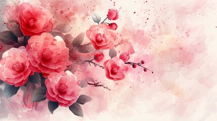 Pink watercolor background with delicate roses.