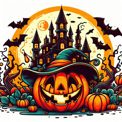 Halloween jack o lanterns on various creepy background