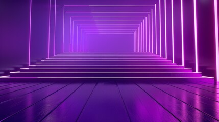 Abstract futuristic blue and purple light background, Reflective empty room with neon tube.