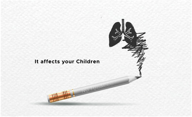 World No Tobacco Day or World Anti Tobacco Day awareness. Stop Quit smoking cigarettes it affects your children theme with lung and pencil.