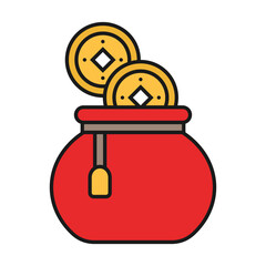 Naklejka premium Chinese New Year Coin Bag Icon With Lineal Color Design Style