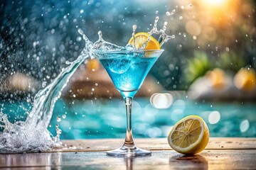 A glass of delicious blue cocktail 