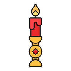 Chinese New Year Candle Holder Icon With Lineal Color Design Style