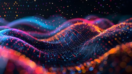 Vibrant Data Waves in Techfocused Abstract Backdrop description This visually striking abstract image depicts a mesmerizing pattern of vibrant