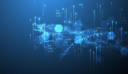 Big Data. Abstract digital futuristic vector illustration on technology background. Data mining and management concept. Hand drawn art.