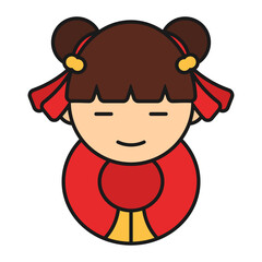 Chinese New Year Woman Avatar Icon With Lineal Color Design Style