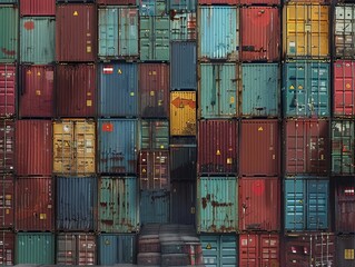 Fototapeta premium Unveiling the World of Cargo Containers: A Glimpse into Shipyard Life in AR 4:3