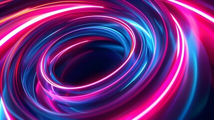 Radiant Neon Spiral Lights against Dark Backdrop Mesmerizing Abstract Visualization