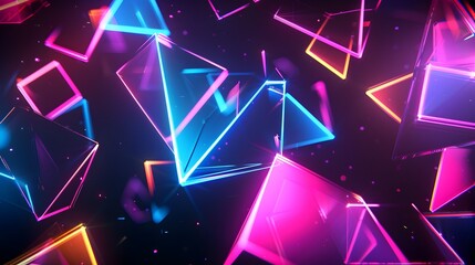 Vibrant Neon Geometric Shapes with Luminous Edges in Futuristic Digital Art Composition