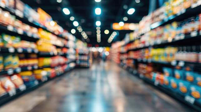 Blurry Supermarket and Store Interior in Mall