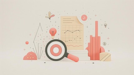 Vibrant 3D illustration of a marketing toolkit featuring a target icon