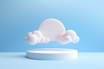 3D podium display pastel blue background with cloud