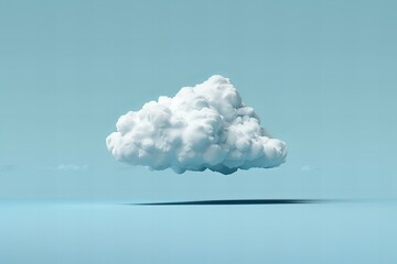 One white cloud floating in the sky against a solid blue background in a simple minimalistic style reminiscent of stop motion animation and children's book illustrations, depicted in full body.