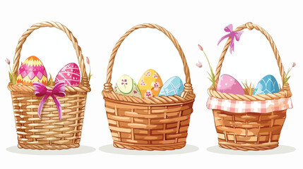 Easter wicker baskets. Straw basket with painted deco