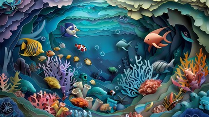 Digital paper cutting underwater world poster background