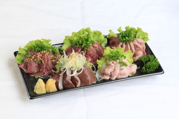Japanese style raw meat menu with various parts