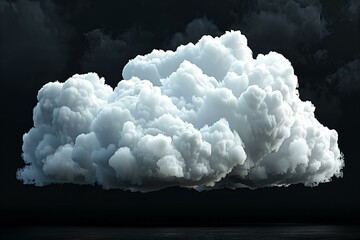 Illustration of white cloud isolated on black background, photorealistic.