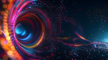 Mesmerizing Vortex of Luminous Digital Particles in a Dynamic Neon Lit Realm