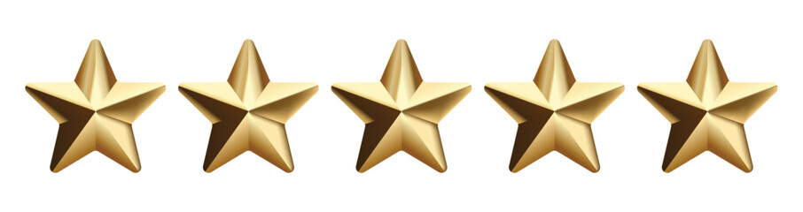 Star rating realistic gold star set vector