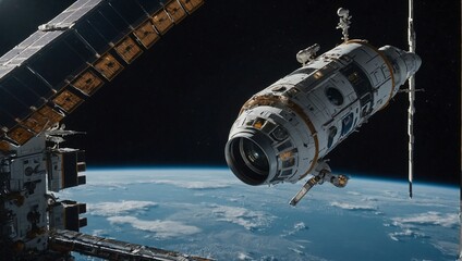 Fototapeta premium futuristic space station orbiting a distant