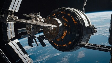 futuristic space station orbiting a distant