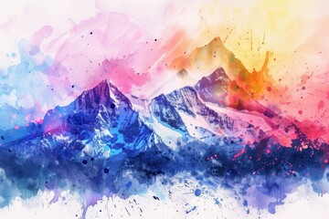 Obraz premium colorful mountain watercolor with splash elements 