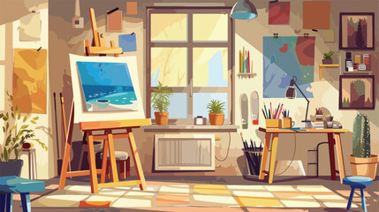 Fine art studio. Artists workshop atelier room interi