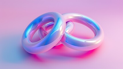 Shiny rings on pink and blue background illustration for fashion and beauty industry