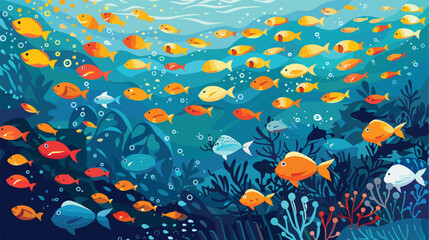 Naklejka na ściany i meble Fish schooling curve. Underwater life. Marine ecosyst